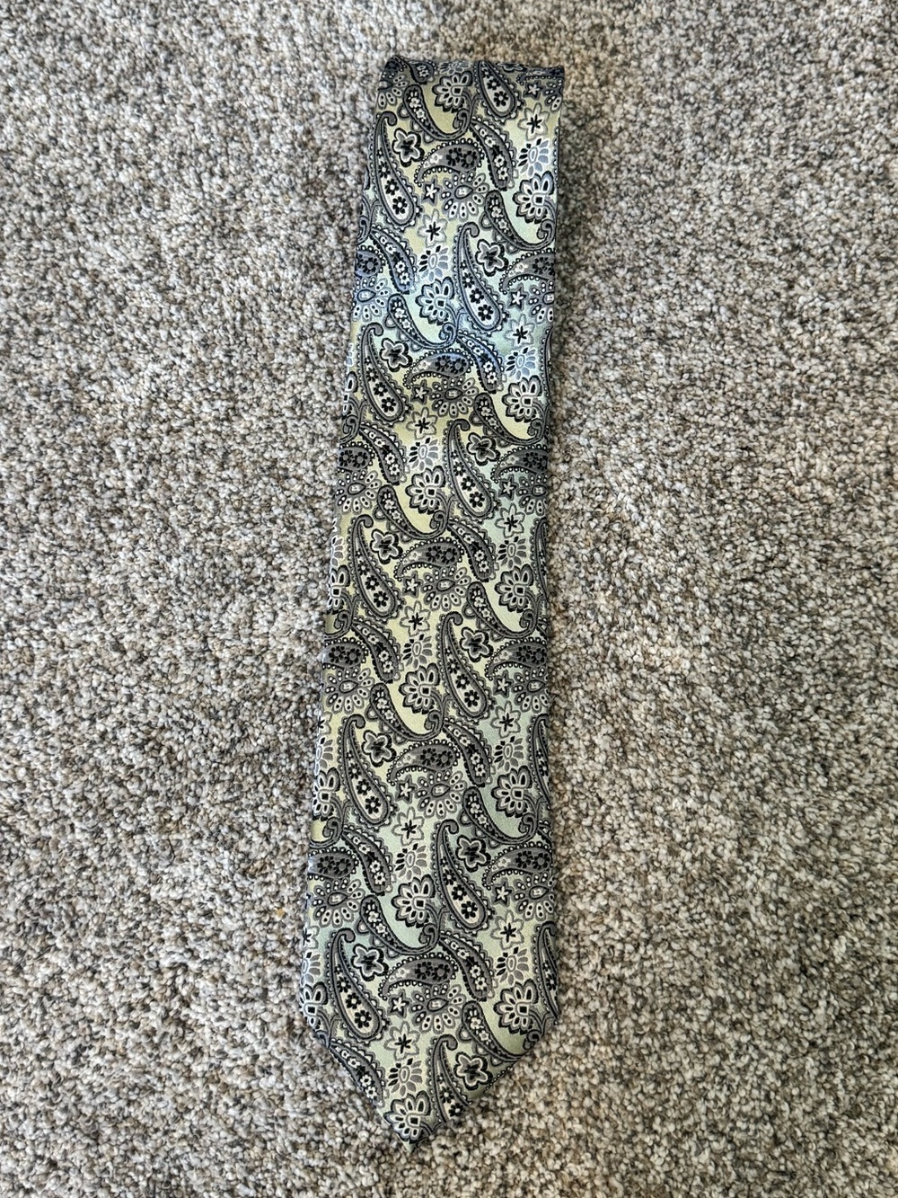Paisley Pattern Men's Tie in Light Green and Black - Classic Formal Tie